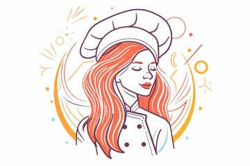 Vector illustration of a female chef with a stylized chef's hat, demonstrating a fusion of culinary expertise and artistic grace