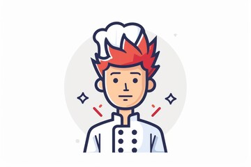 Obraz premium Vibrant illustration of a chef with flaming red hair, exuding confidence and creativity in a modern stylized kitchen setting