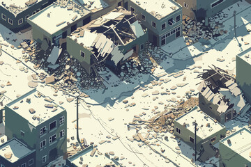 Aerial view of destroyed urban area isolated vector style