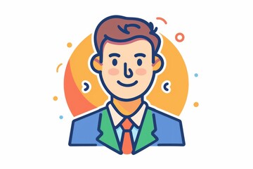 Happy, cartoon male character in a business suit, embodying a welcoming business atmosphere or customer service idea