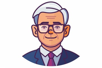 Obraz premium Smiling elderly businessman avatar with glasses and a suit, ideal for corporate web and print materials - vector illustration