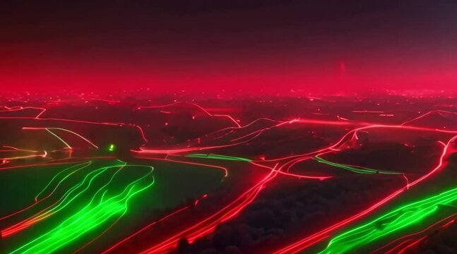 landscape video green neon and red neon abstract blinking arrows dj loop animation