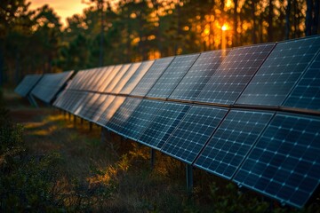 Solar Panels Installed in Forest Clearing