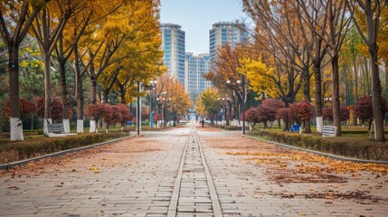 Avenue in a park in Shenyang, Liaoning, China in autumn