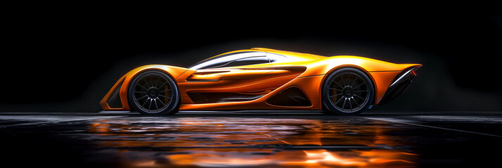 Sleek Orange Sports Car Under Dramatic Lighting