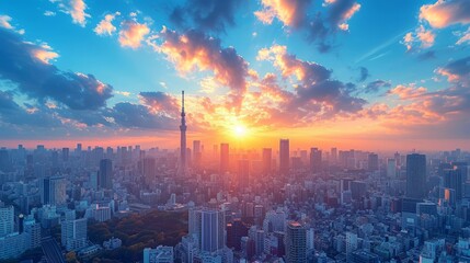 Obraz premium 夕陽と都市風景,Generative AI AI画像