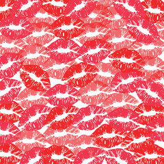 Kisses on paper, many red lips