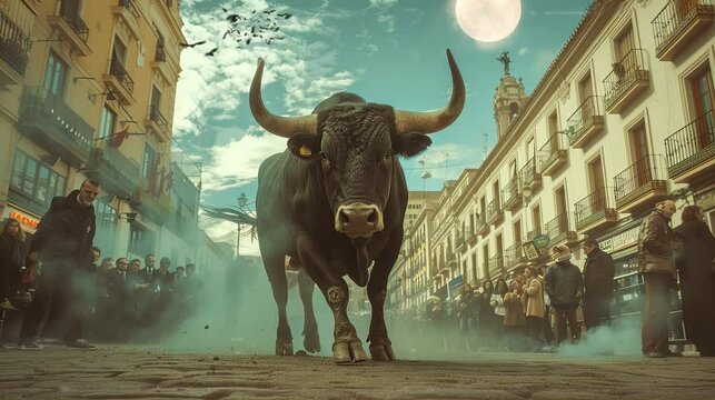 a black bull that is very burly and incomparably strong. seamless looping time-lapse virtual video Animation Background.