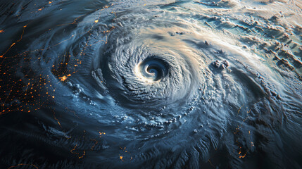 This image depicts a large, swirling water vortex at sea, creating a dramatic whirlpool effect with water circling into a central, ominous-looking point.