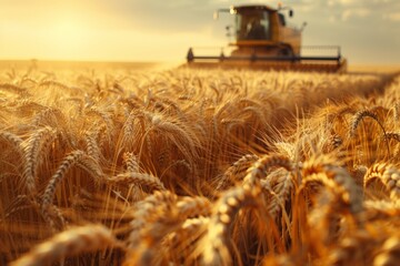Tractor Driving Through Wheat Field