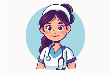 Fototapeta premium Stylized illustration of a smiling cartoon nurse with a stethoscope, representing healthcare professionals in a friendly and approachable manner