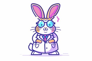 Obraz premium Elegant and vibrant cartoon bunny in formal attire and glasses, radiating professionalism and charisma in a playful manner