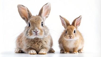 Obraz premium An endearing image capturing two cute brown bunnies with long ears sitting on a white background