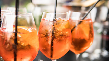 Refreshing aperol spritz cocktails close-up
