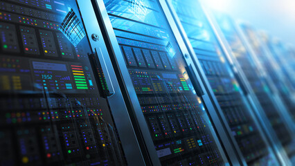 Futuristic data center server racks
