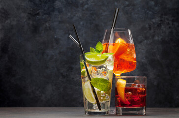 Refreshing assorted cocktails with vibrant garnishes
