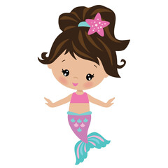 Beautiful sea mermaid princess vector cartoon illustration