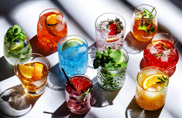 Colorful assortment of refreshing cocktails