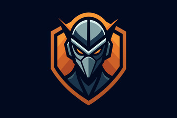 Stylized helmet and armor of a futuristic soldier in mascot logo form