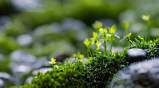 Dark Green Moss with Fireflies