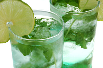 Refreshing mojito cocktail drinks with lime and mint