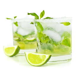 Fresh mojito cocktail isolated on white