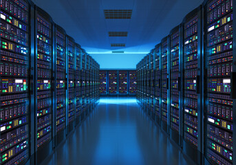 High-tech data center interior with led lights
