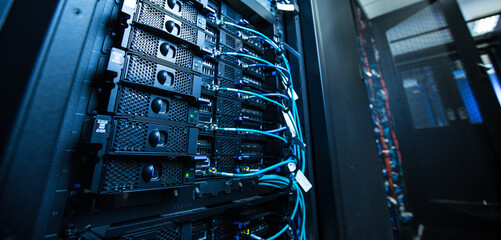 Modern network server room with racks