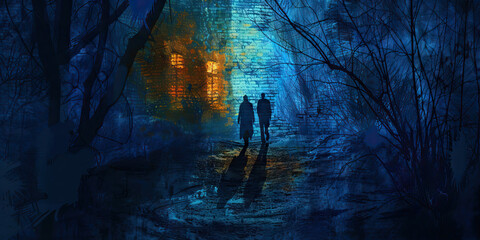 Obraz premium Haunted House: Abstract Spooky Background with Shadows and Ghostly Figures, Perfect for Horror or Mystery Plays