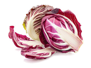 Fototapeta premium A head of red cabbage, also known as purple cabbage, isolated on a white background.