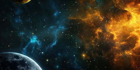 Space Odyssey: Abstract Cosmic Background with Stars and Planets, Ideal for Science Fiction or Space Exploration Plays