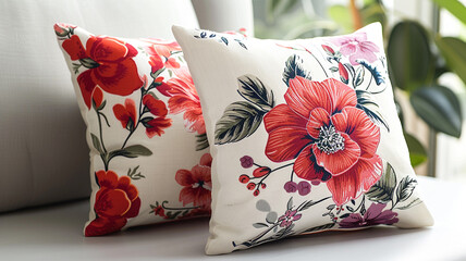 Decorative floral throw pillow isolated on white background.