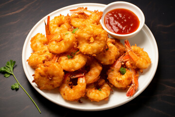 Fototapeta premium Coconut shrimp air fried or fried with dipping sauce