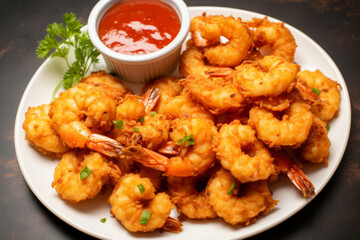 Fototapeta premium Coconut shrimp air fried or fried with dipping sauce