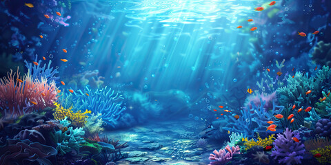 Underwater World: Abstract Underwater Scene with Marine Life and Coral, Ideal for Aquatic or Nautical Plays