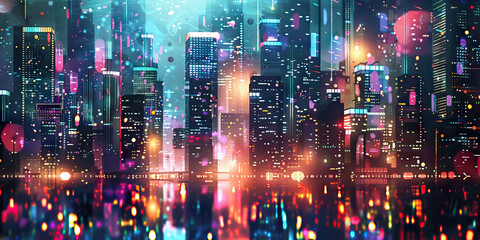 Futuristic Cityscape: Abstract Urban Landscape with High-Tech Elements, Suitable for Sci-Fi or Modern Plays