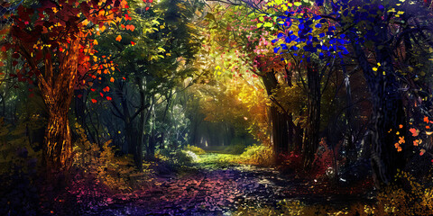 Fantasy Forest: Abstract Illustration of Enchanted Woods, Ideal for Fairy Tale or Fantasy Play Settings