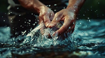Fototapeta premium Fisherman's Hands Catching a Fish