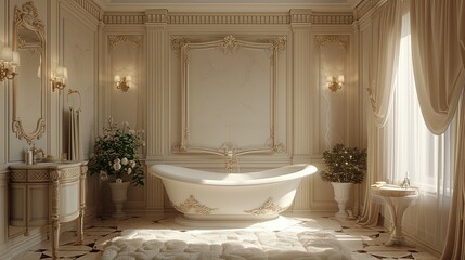 Tub Tranquility: Beige Bathroom Interior Design