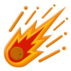 Meteor with trail of fire. Celestial object. Flying in sky. Cartoon flat illustration. Comet with...