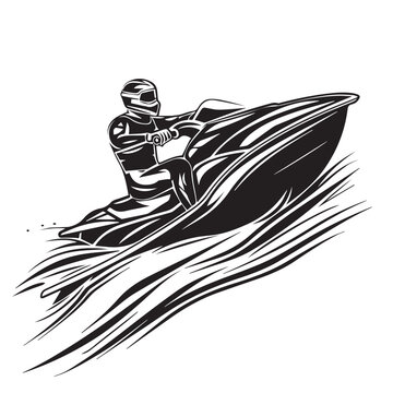 recommend clip art: Jetski in cartoon, doodle style . Image for t-shirt, web, mobile apps and ui. Isolated 2d vector illustration in logo, icon, sketch style, Eps 10, black and white. AI Generative