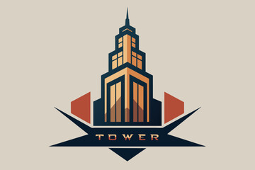 Stylized art deco tower illustration with bold typography