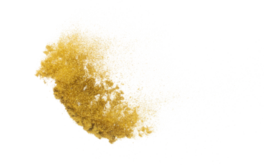 Gold metallic glitter sparkle explosion in air. Golden Glitter sand spark blink celebrate Chinese new year, fly throw gold glitters particle. White background isolated, selective focus Blur bokeh