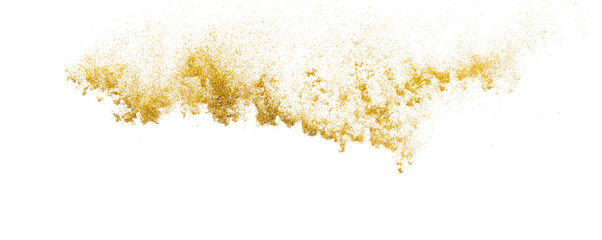 Gold metallic glitter sparkle explosion in air. Golden Glitter sand spark blink celebrate Chinese...