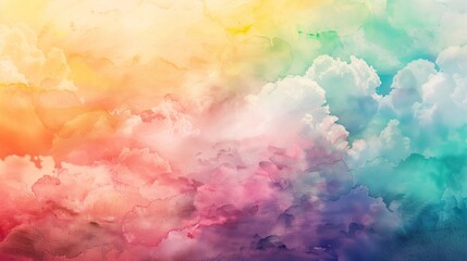 Abstract rainbow watercolor style cloud sky texture.