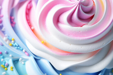 Close-up of vibrant cupcake frostings in pastel colors, perfect for dessert backgrounds