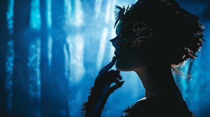 Mysterious Figure in Mask Silhouette at Enigmatic Masquerade Ball