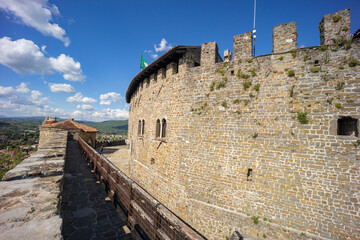 Obraz premium City of Gorizia, Castel on top the hill, wall and fortification, cannons. Panorama whole city. The beautiful streets and the castle behind them are a trace of history. Cultural Heritage Capital 2025.