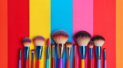 Rainbow makeup brushes flat design front view pride artist kit theme cartoon drawing vivid