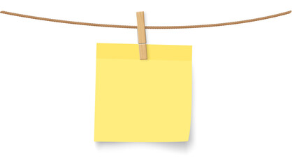single sticky note post its hanging from string yellow 